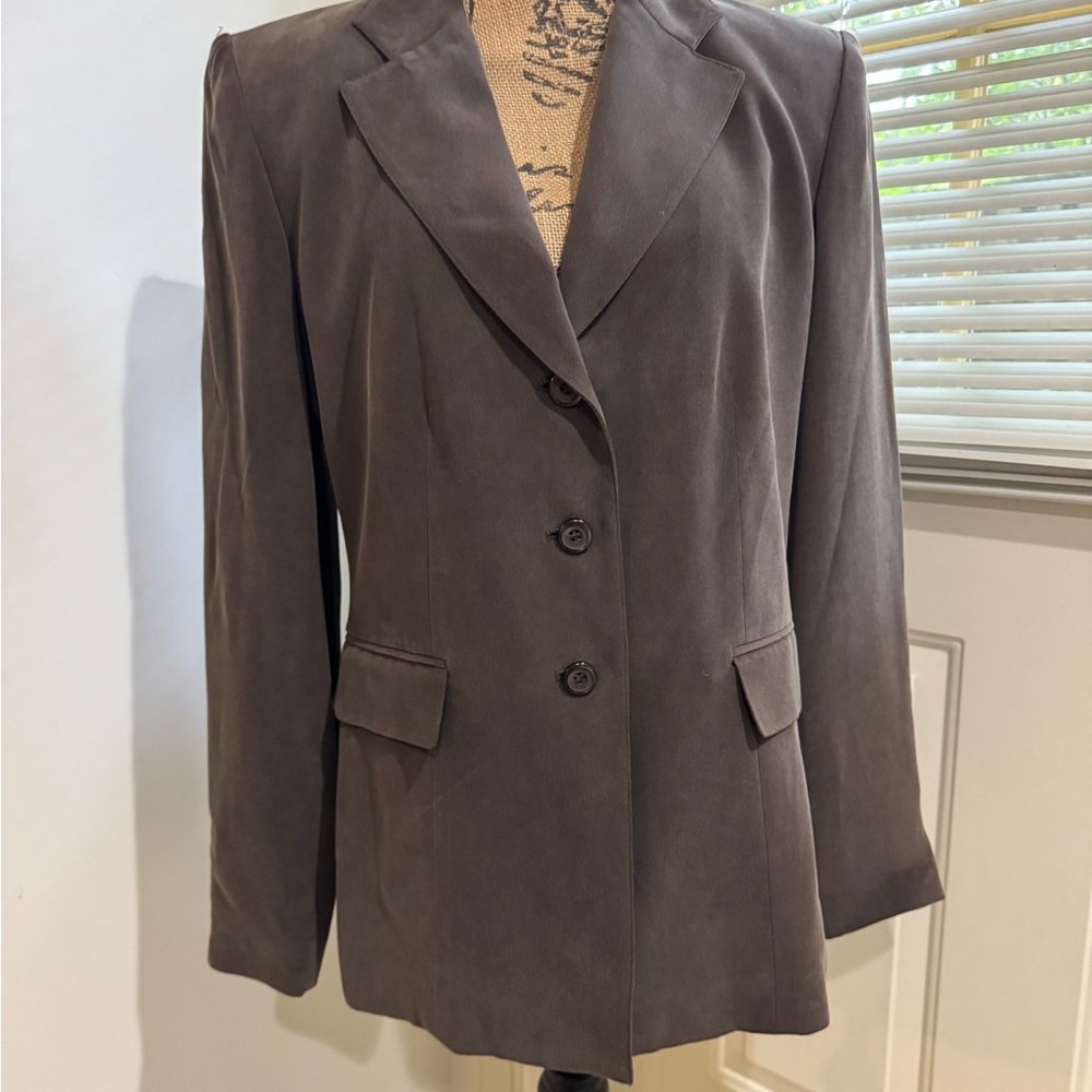 Dressbarn silk lined Brown Tailored Blazer with Notched Lapels size 14